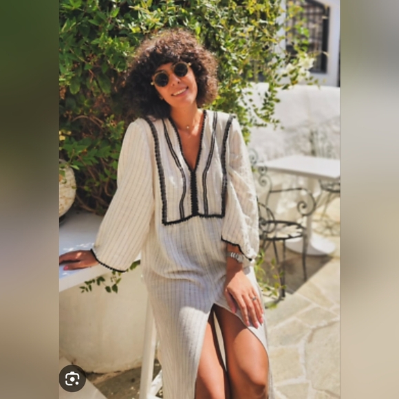 Zara EUC Small Cream Maxi Dress with Black Trim PTP 20 - Picture 3 of 7